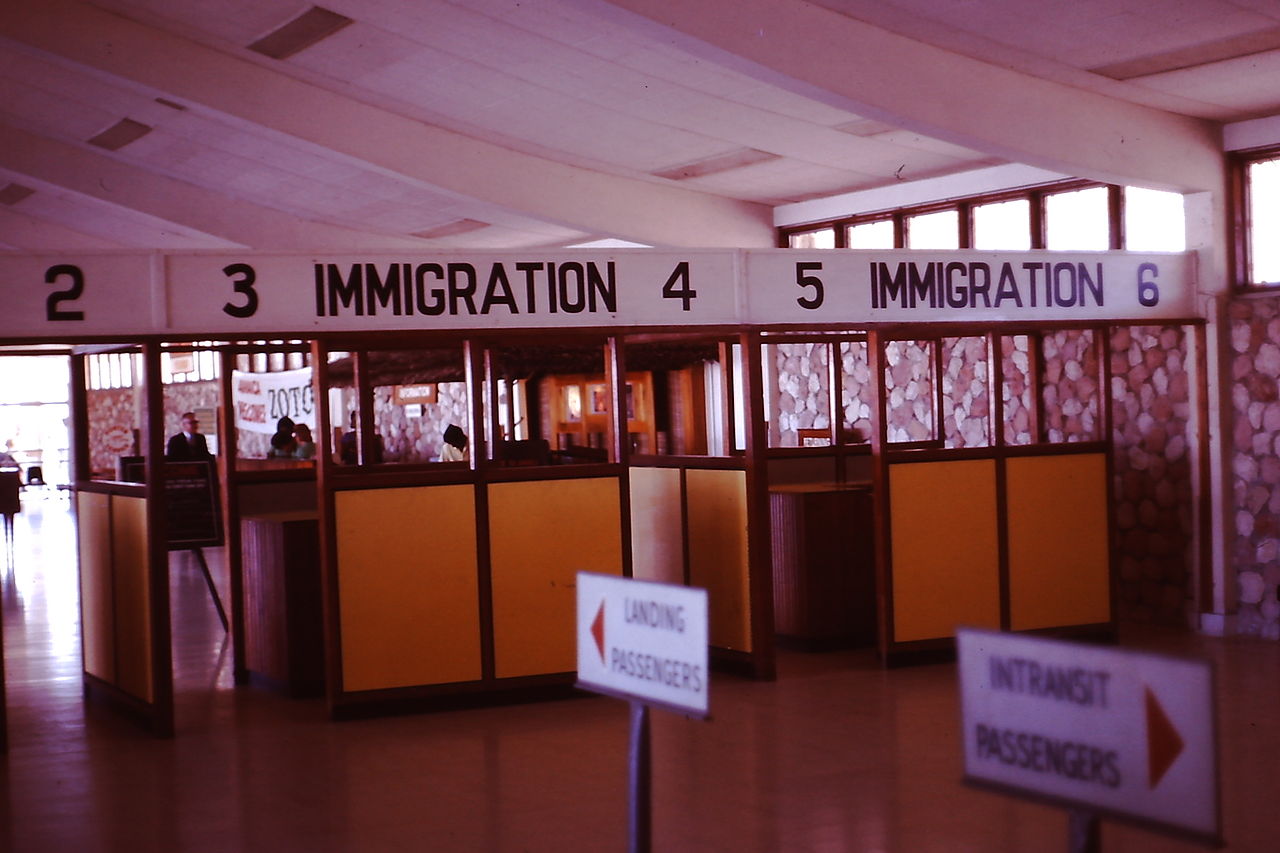 Immigration counters at the airport.