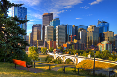 City and skyline of Calgary, Alberta, in Canada